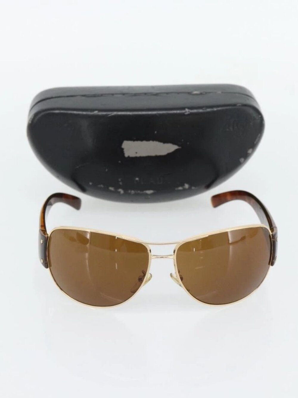 PRADA Tortoise Pattern Sunglasses Plastic Brown Gold Auth